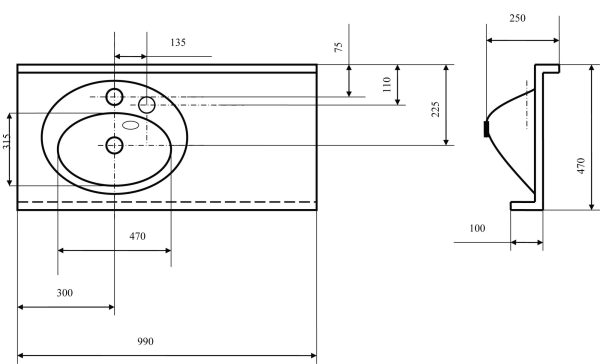 Раковина AQUATON Отель1000, белая (1A70083NOT01R)