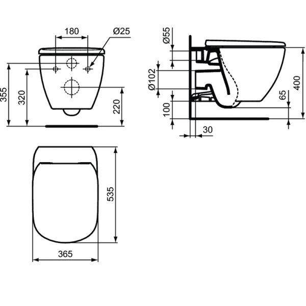 Унитаз подвесной Ideal Standard Tesi безободковый, с сиденьем микролифт (T355101)