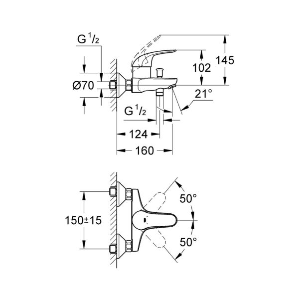 Смеситель для ванны GROHE Euroeco, хром (32743000)