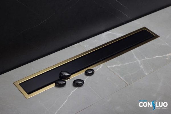 Душевой лоток Pestan Confluo Premium Gold Black Glass Line, 30*12 cм, черный/золото (13100094)