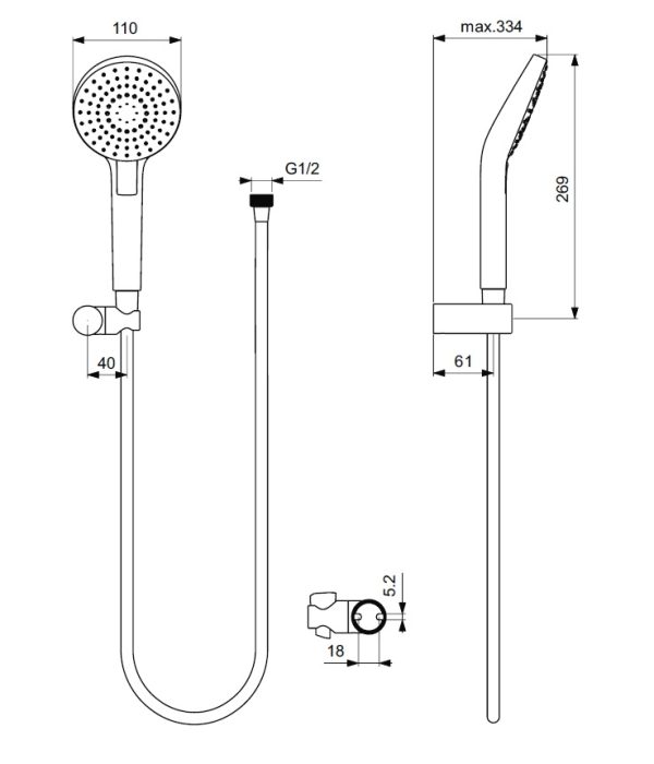 Душевой набор Ideal Standart IDEALRAIN с настенным держателем EVO ROUND L3 (B2239AA)