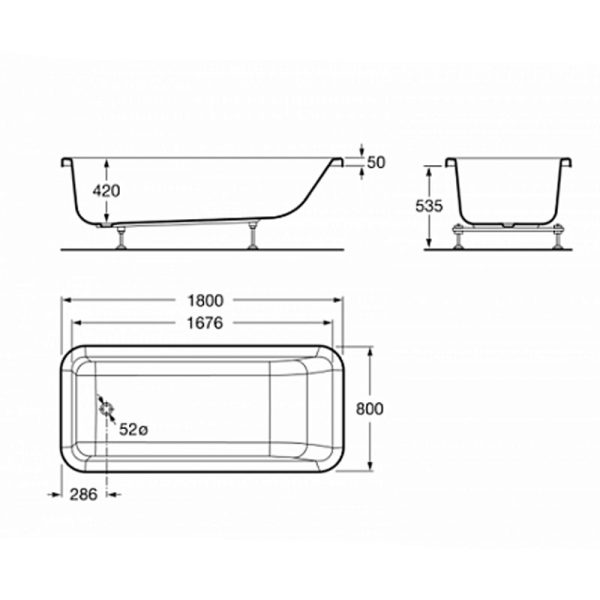 Ванна акриловая Roca ELEMENT 180х80 встраиваемая (7.2477.0.400.0)