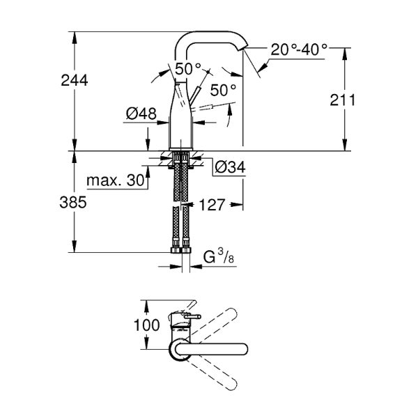 Смеситель для раковины Grohe Essence+ керамическмй картридж, хром (23541001)