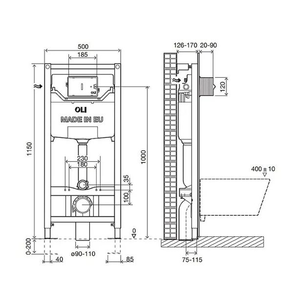 Инсталляция Oli 120 Eco Sanitarblock с белой матовой клавишей смыва (879236mSL01)