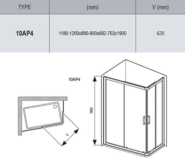 Душевой уголок Ravak 10° 10AP4 120x90 профиль Белый стекло Transparent (0ZVG70100Z1)