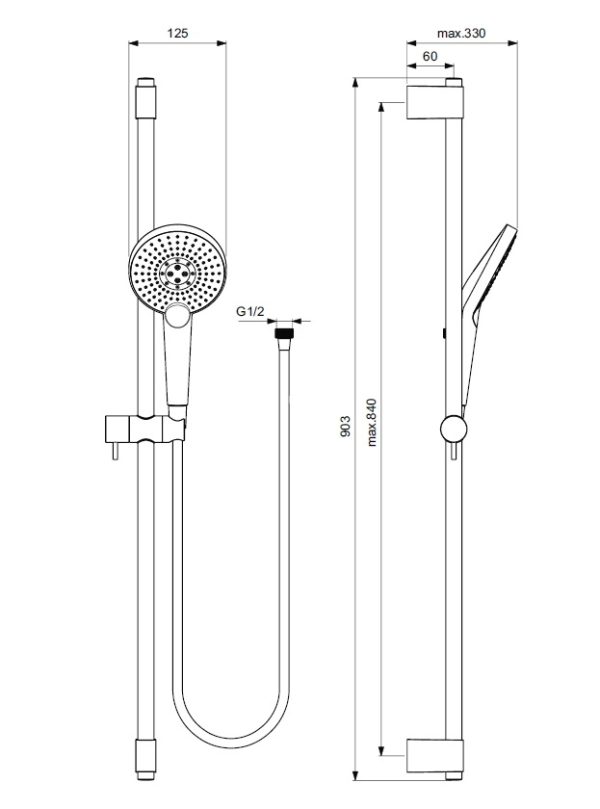 Душевой набор Ideal Standart IDEALRAIN со штангой EVO JET ROUND XL3 (B1763AA)