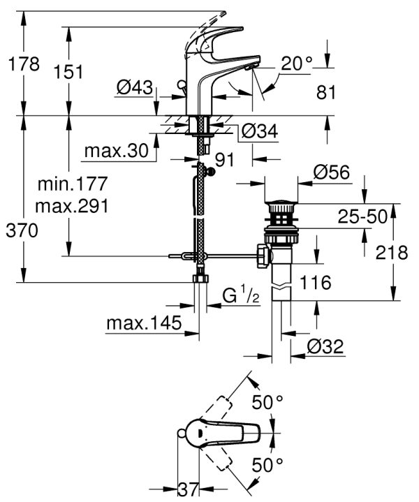 Смеситель для раковины Grohe Baucurve Хром (32805000)