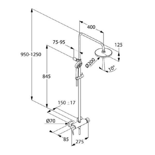 Душевая система KLUDI LOGO DUAL SHOWER SYSTEM со смесителем, хром (6808505-00)