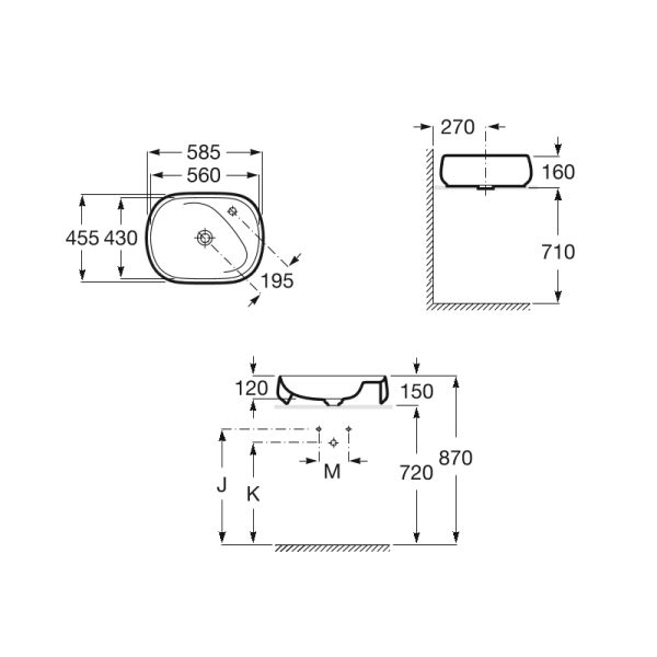 Раковина Roca BEYOND 585х455, накладная, белая (7.3270.B.800.0)