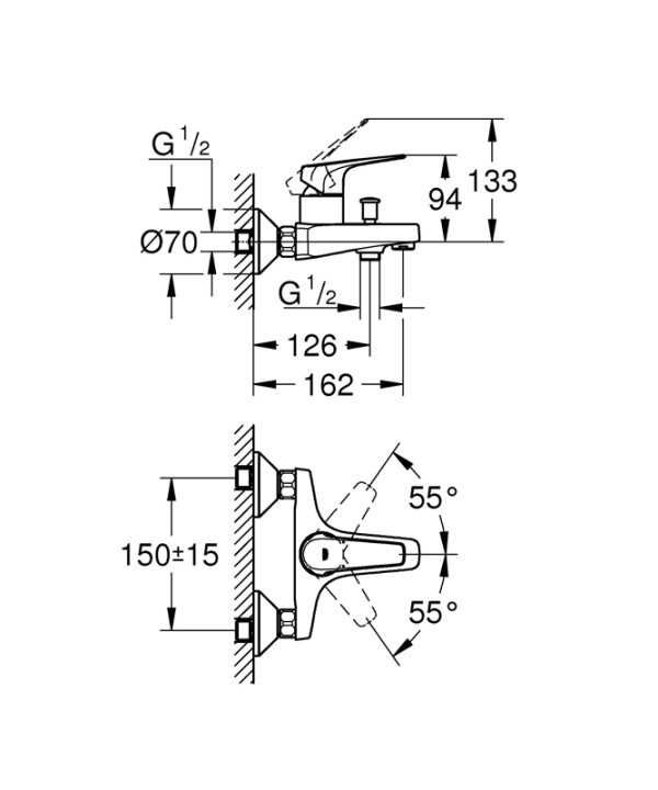 Смеситель для ванны GROHE BauFlow, хром (23601000)