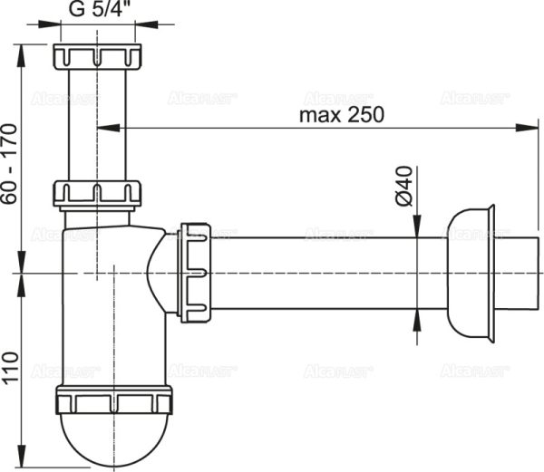 Сифон для раковины Alcadrain 40 мм с накидной гайкой 5/4", белый (A43)