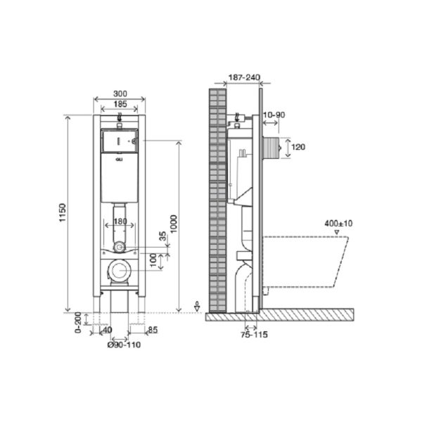 Инсталляция Oli QUADRA Sanitarblock 30x115x18, механическая, металлические крепления