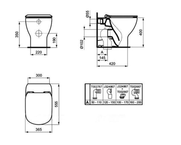 Унитаз приставной Ideal Standard Tesi AquaBladeглубокий смыв (T007701)