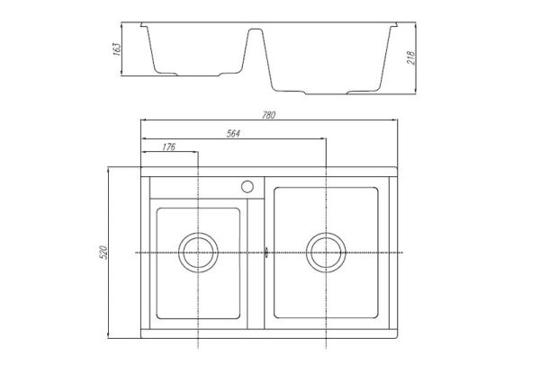 Кухонная мойка Aquaton Делия 78 DBL 2 чаши, цвет графит (1A723132DE210)