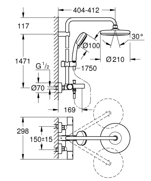 Душевая колонна Grohe Tempesta Cosmopolitan System с термостатом Хром (26223001)