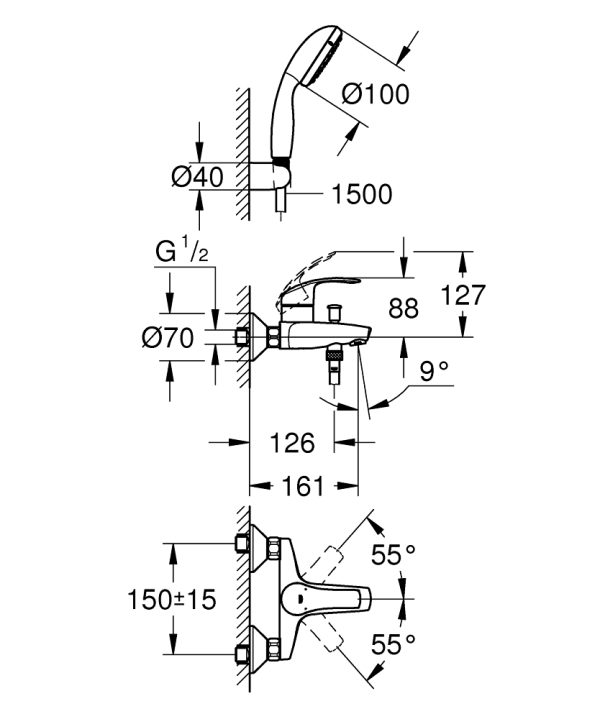 Смеситель для ванны Grohe Eurosmart Хром (3330220A)