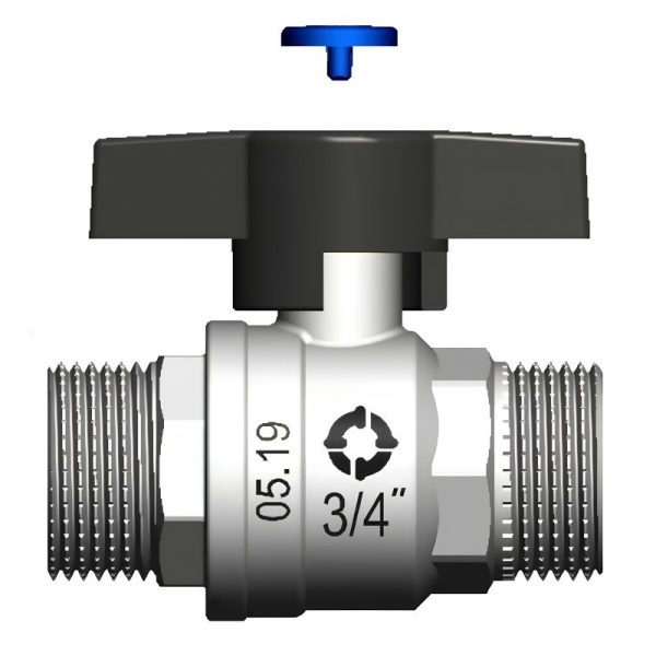 Кран шаровой резьб. 3/4", PN40, WAAG, латунь, нар.р.- нар.р., с бабочкой