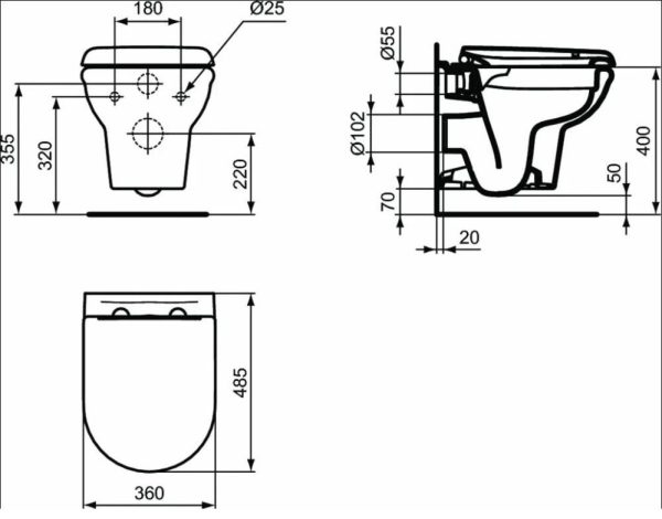 Комплект инсталляции Ideal Standard Exacto с крышкой-сиденьем микролифт (X022601)