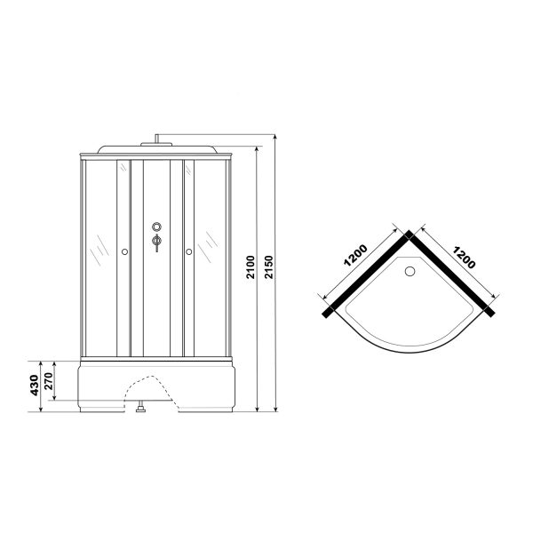 Душевая кабина Loranto 120x120x215 стекло 4 мм. поддон 43 см, задняя стенка черное стекло, алюминиев