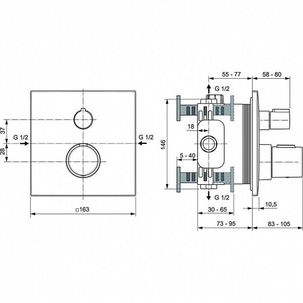 Смеситель для душа Ideal Standard Ceratherm C100 встраиваемый, термостатический, шлифованное золото