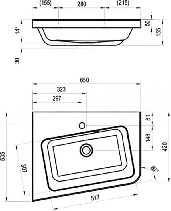 Раковина Ravak 10° 65 L угловая Белая (XJIL1165000)