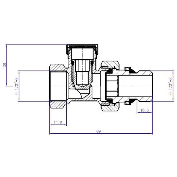 Клапан запорный 1/2", PN10, WAAG, прямой