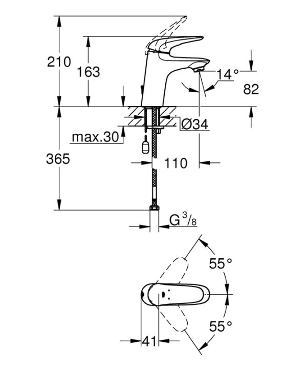 Смеситель для раковины GROHE Eurostyle с цепочкой, хром (23713003)