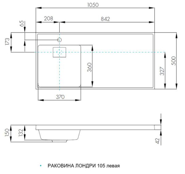 Раковина - столешница Aquaton Лондри 105, левая, цвет белый (1A72833KLH01L)