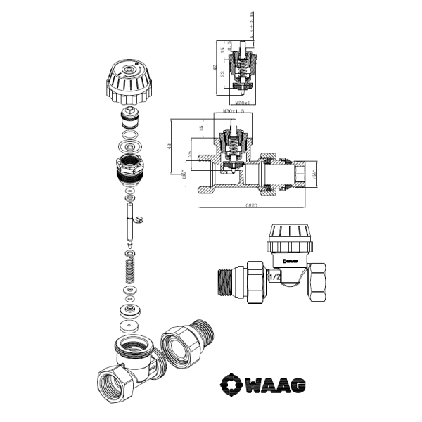 Клапан термостатический 1/2", PN10, WAAG, прямой