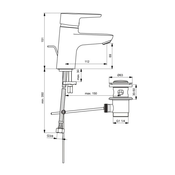 Смеситель для раковины Ideal Standard CONNECT BLUE керамический картридж, с донным клапаном, хром (B