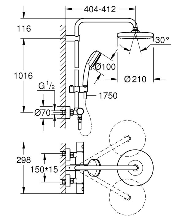 Душевая колонна Grohe Tempesta Cosmopolitan с термостатом Хром (27922001)