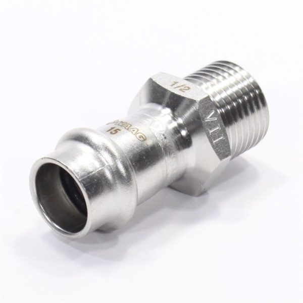 Переходник 15-1/2", WAAG Heavy Inox, пресс-резьба, нар., сталь нержавеющая