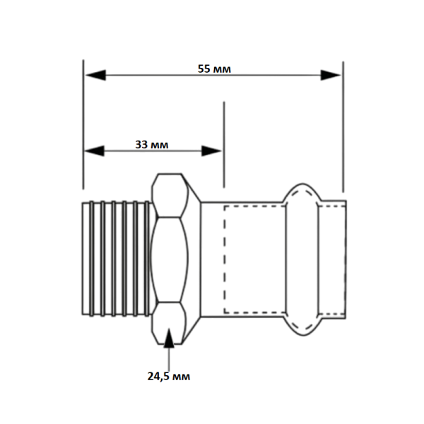 Переходник 15-1/2", WAAG Heavy Inox, пресс-резьба, нар., сталь нержавеющая