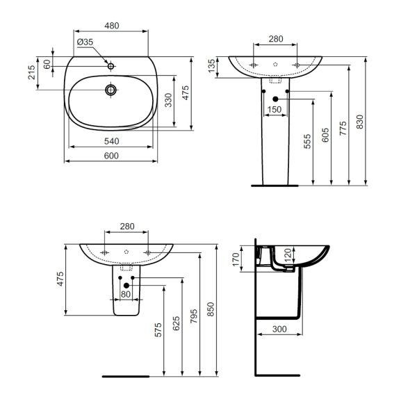 Раковина Ideal Standard TESI 60 см (T352201)