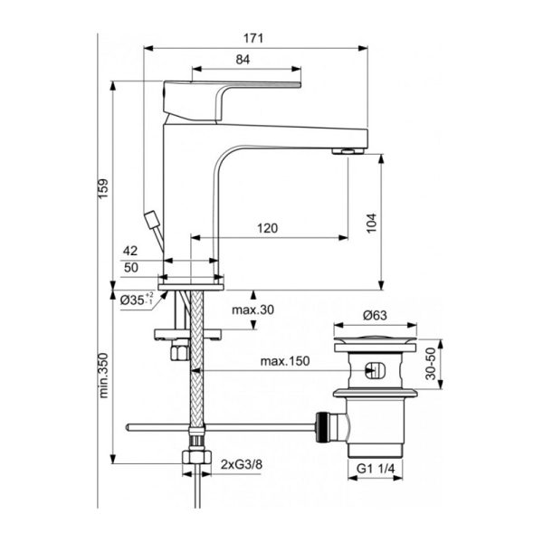 Смеситель Ideal Standard CERAFINE D Grande для умывальника, картридж 28 мм FirmaFlow с функцией HWTC