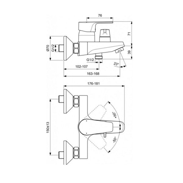 Смеситель Ideal Standard CERAFINE D для ванны/душа, картридж 38 мм FirmaFlow с функцией HWTC