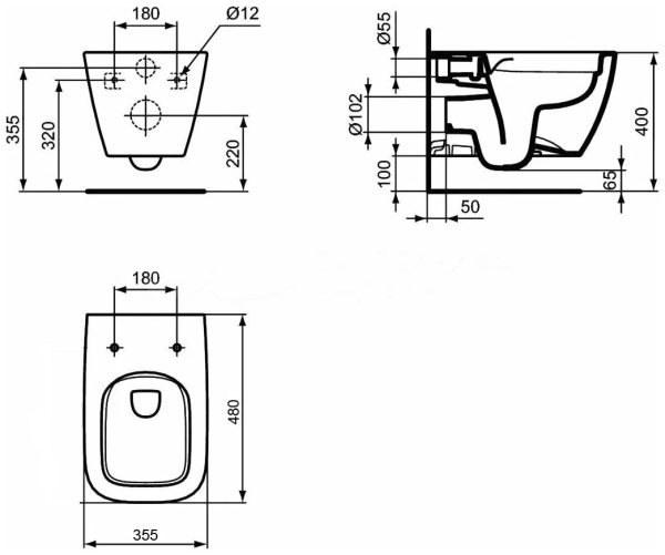 Унитаз подвесной Ideal Standard i.life S безободковый, технология RimLS+, глубокий смыв. Короткая пр