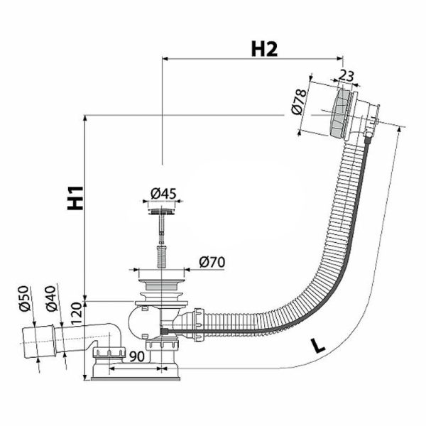 Слив-перелив Alcadrain для ванны, полуавтомат, хром (A55K-100-RU-01)