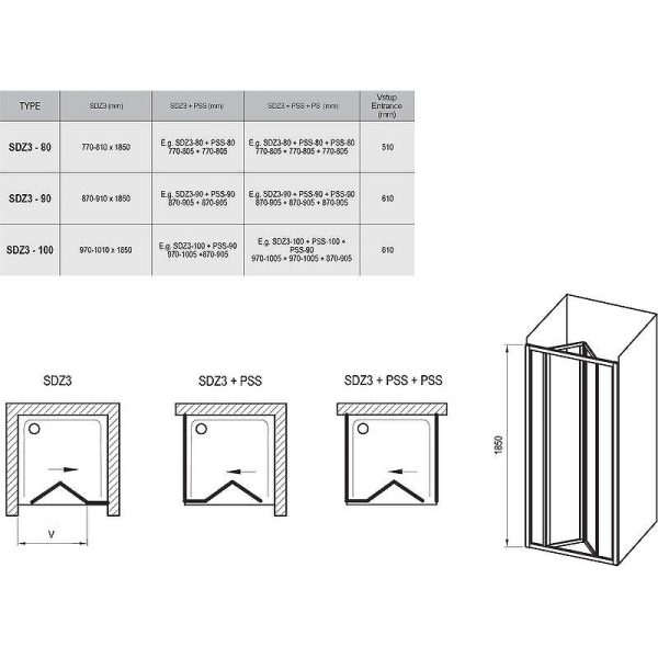 Душевая дверь Ravak Supernova SDZ3-100 профиль Белый стекло Transparent (02VA0100Z1)