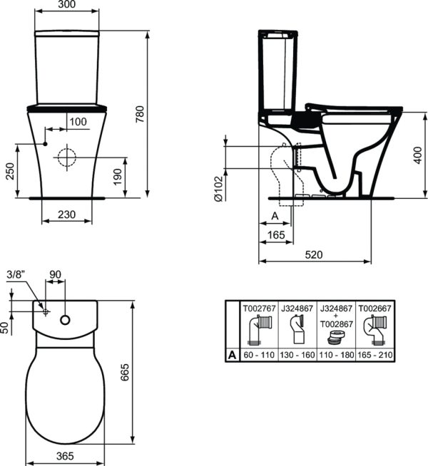 Бачок для унитаза Ideal Standard Connect Air Curve, полукруглый, нижняя подводка, белый (E073901)