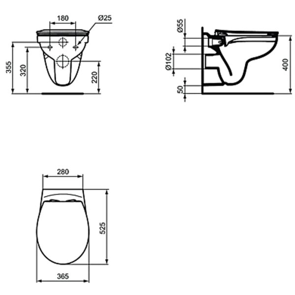 Унитаз подвесной Ideal Standard TIRSO Rimless безободковый с сидением и крышкой (R034301)