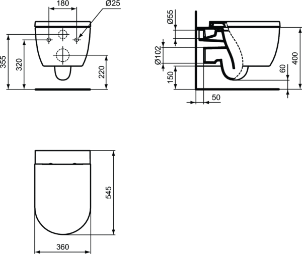 Унтаз подвесной Ideal Standard BLEND CURVE 360х545х340 белый (T374901)