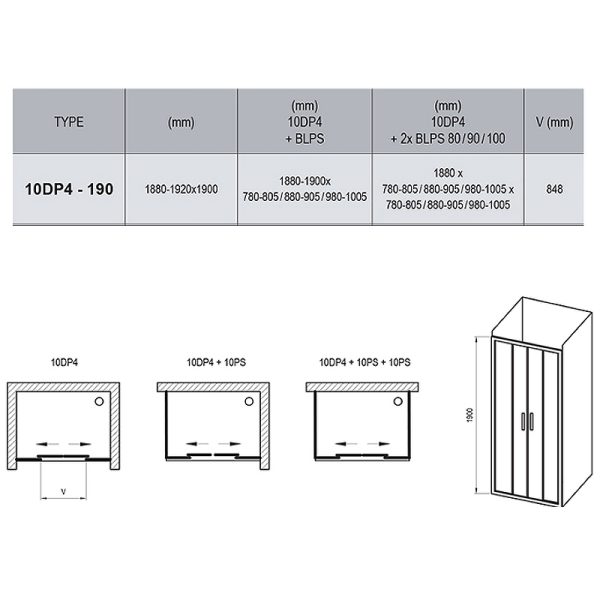 Душевая дверь Ravak 10° 10DP4 190 профиль Хром стекло Transparent (0ZKL0C00Z1)