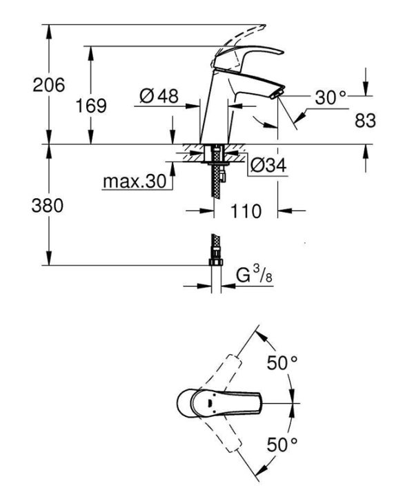 Смеситель для раковины GROHE Eurosmart, средний излив, хром (23324001)