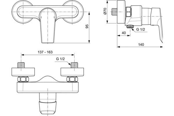 Смеситель для душа Ideal Standard TESI без излива, хром (A6581AA)