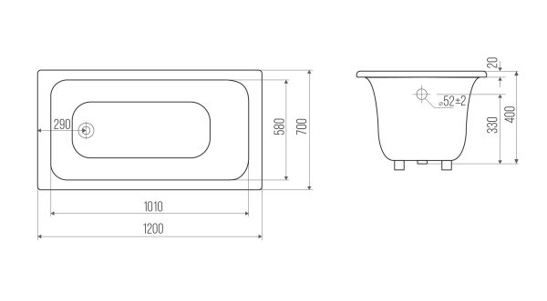 Ванна чугунная Goldman Classic 120x70x40 пристенная, белый