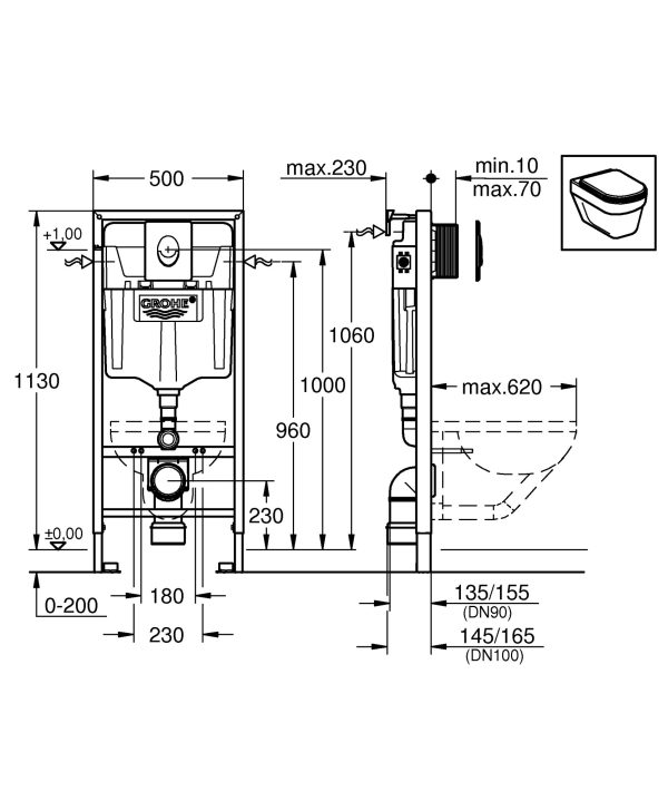 Инсталляция Grohe Rapid SL для унитаза с кнопкой смыва (38722001)