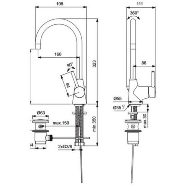 Смеситель для раковины Ideal Standard Ceraline, хром (BC195AA)