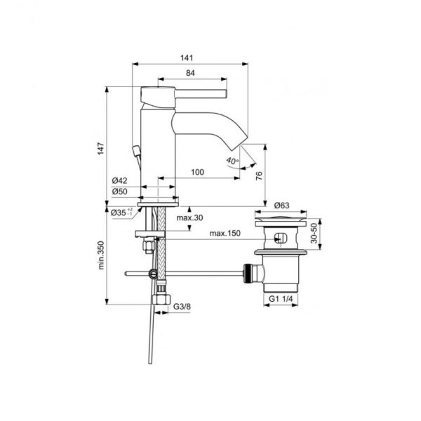 Смеситель для раковины Ideal Standard KOLVA, система EasyFix®, керамический картридж, черный матовый