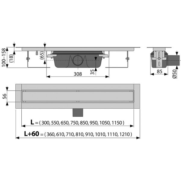 Душевой лоток Alcaplast Marble с решеткой под плитку ( APZ15S-950)